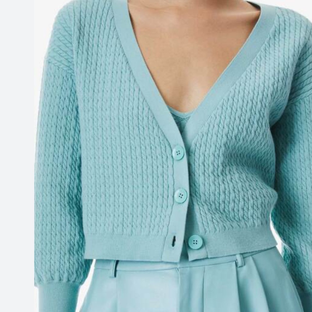 Alice and Olivia Kenna Cable Knit Self Embroidered Cardigan